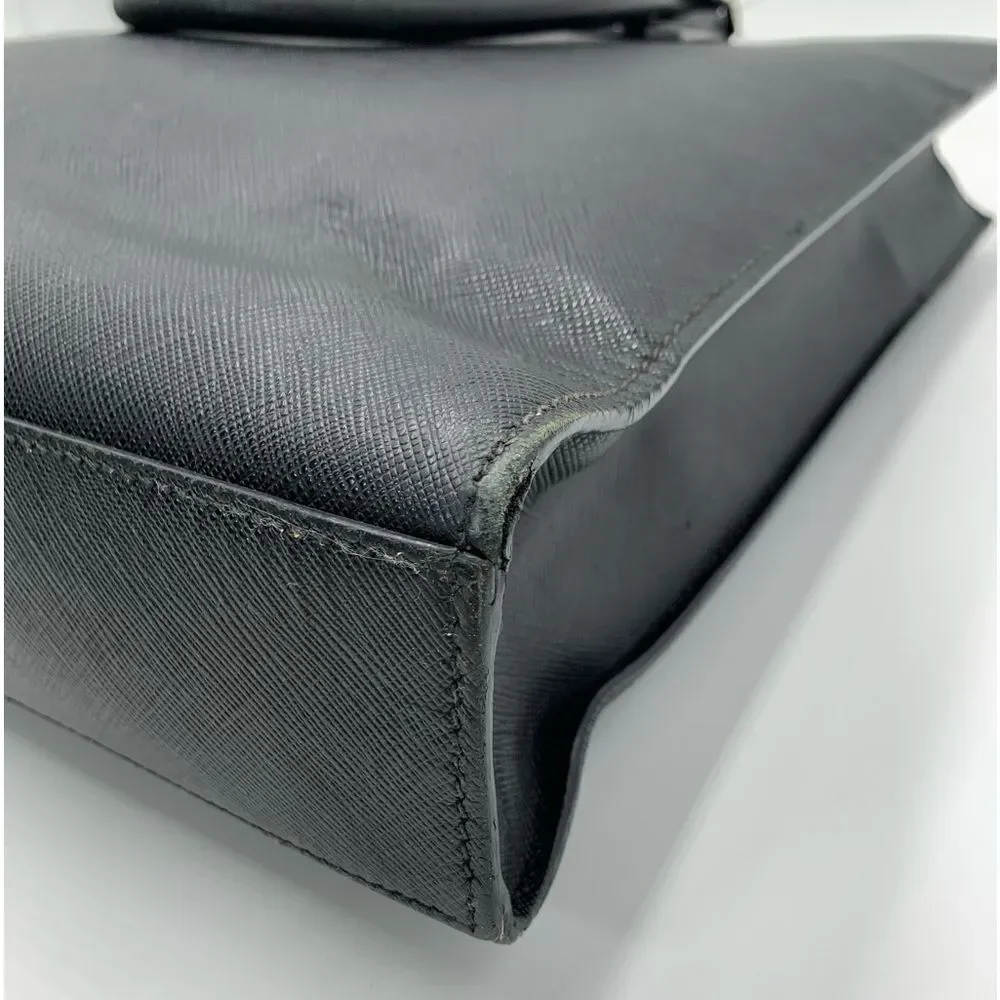 Auth Prada Black Saffiano Leather Web Blue Gray Stripe Travel Tote Preloved